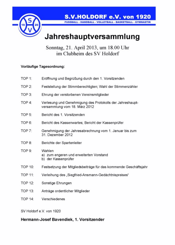 Jahreshauptversammlung 2013